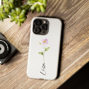 Personalized iPhone Case with Birth Flower – Custom Name Floral Phone Cover, Slim Protective Case for iPhone Models