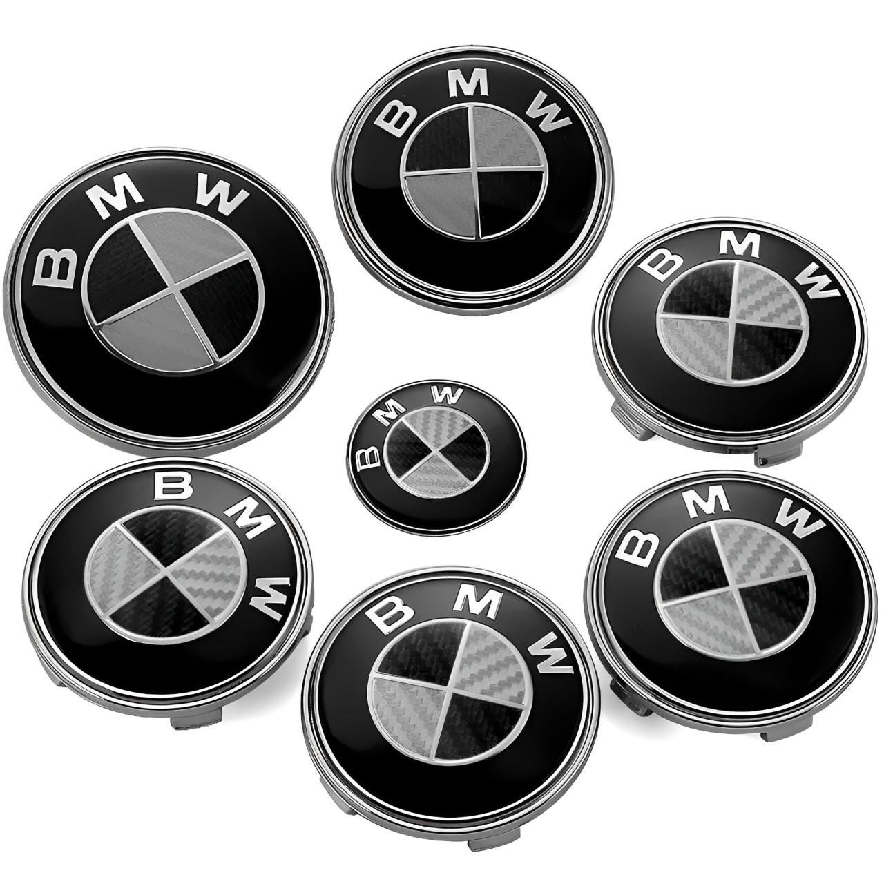 Full Set of BMW Carbon Black Boot Bonnet Badges Alloy wheel caps x7