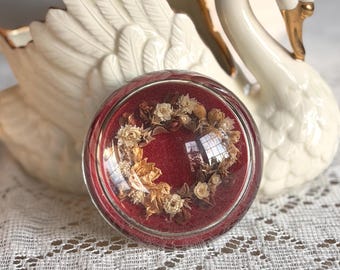 Vintage Dried Flower Paperweight, Botanical Glass Dome Keepsake, Cottagecore Decor, Romantic Floral Preserved Flowers, Unique Gift for Her