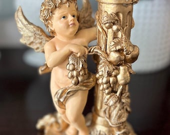 Vintage-Style Gold Cherub Candle Holder  Baroque Angel Figurine