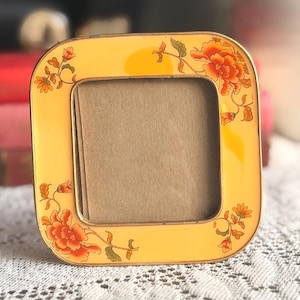 Vintage Yellow Enamel Picture Frame Floral Brass Hollywood Regency Cottagecore Decor