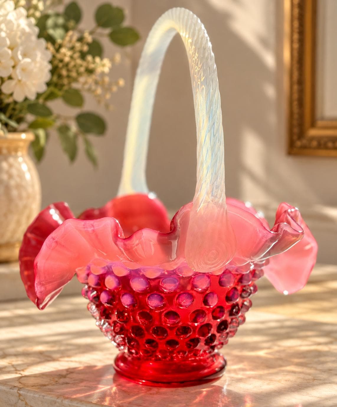Pink Hobnail Fenton Basket - Etsy