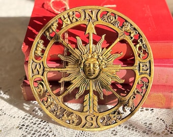 Vintage Celestial Decor - Brass Sun Decor-Keeler Zodiac Trivet or Wall Hanging   - Witch Decor - Astrology brass decor