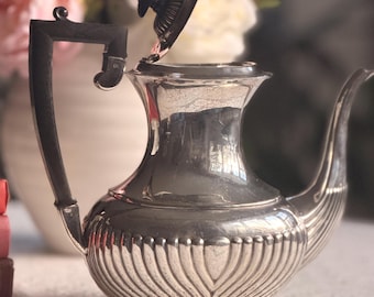Vintage Sheffield EPNS Silver Plate Teapot | English Fluted Coffee Pot | Shabby Chic Decor