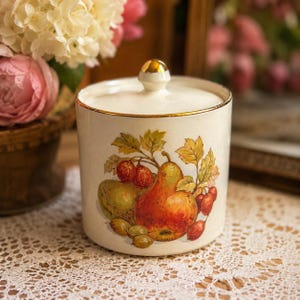 Vintage Crown Devon Jam Jar with Lid | Staffordshire England Fruit Preserve Pot | Cottagecore Kitchen Decor | English Country Ceramic