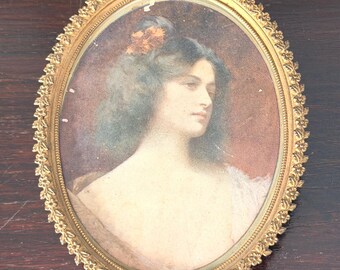 Cadre doré ovale vintage Portrait de femme victorienne assiette quadruple cadre floral fleuri, décoration murale cottage romantique, mini cadre