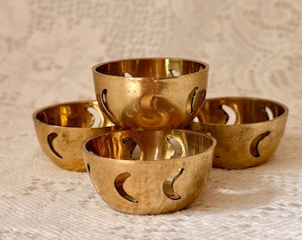 Lot de 4 photophores dorés, décoration lune, décoration astrologie céleste, photophores bohèmes, décoration mystique