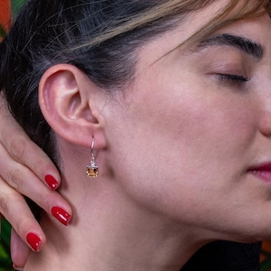 Minimalist Sterling Silver Earrings with Citrine – Lightweight Drop Dangle Earrings – November Birthstone Jewelry – 2.4g