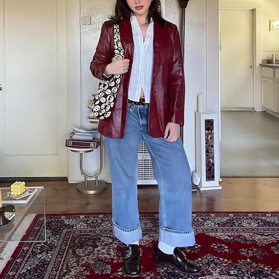 Maroon Sheepskin Leather Blazer Coat for Women – Vintage Western