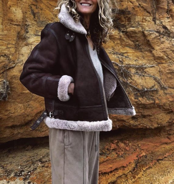 Winter Womens Long Aviator Jacket Women's Brown Bomber Jacket