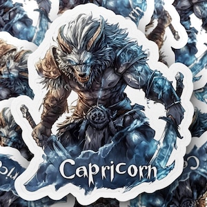 Zodiac Guardian Werewolf Capricorn Sticker, Lone Alpha Wolf Vinyl Decal, Astrology and Cryptid Aesthetic