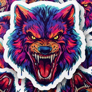 Vibin Lycan Head Sticker, Cool Werewolf Vinyl Decal, Cryptid and Horror Art, Spooky Aesthetic Sticker