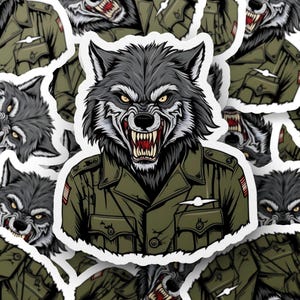 Military Werewolf Sticker, Tactical Wolf Vinyl Decal, Horror Soldier Beast, Gothic Monster Art, Combat Lycanthrope Sticker