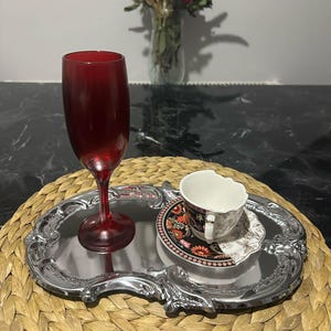 Metal Serving Tray – Elegant Tea Coffee Tray for Engagement, Bridal Shower, Home Decor, 20x30cm Gift-Ready Accent Piece