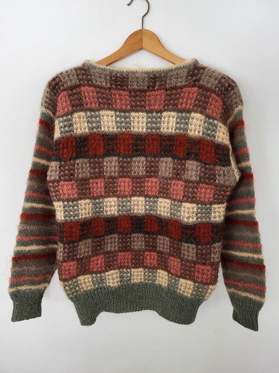 Vintage Checkered Hand Knit Wool/Mohair Sweater