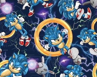 Sonic Hedgehog Print Cartoon Anime Cotton Fabric Half Yard - Cut Continuously for Quilting Sewing and Crafts