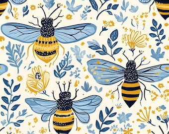 Blumen und Bienen Baumwollstoff, Frühlingsstoff, Wildblumen Stoff, Honigbienen Floral Botanischer reiner Baumwolle Quilt Stoff, halber Hof