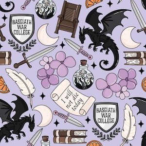 Tela de la Cuarta Ala, Tela de la Escuela de Guerra de Dragones de Fantasía, Tela de Algodón con Estampado Inspirado en Basgiath, Tela de Anime de Dibujos Animados, Por Media Yarda