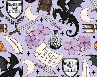 Fourth Wing Fabric Fantasy Dragon War College Fabric – Basgiath Inspired Print Cartoon Anime Cotton Fabric By The Half Yard By the Half Yard