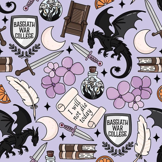 Fourth Wing Fabric Fantasy Dragon War College Fabric – Basgiath Inspired Print Cartoon Anime Cotton Fabric By The Half Yard By the Half Yard