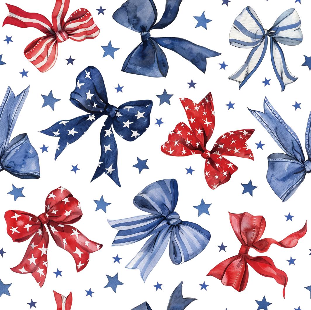 Red White & Blue Bows Cotton Fabric, Patriotic Ribbons