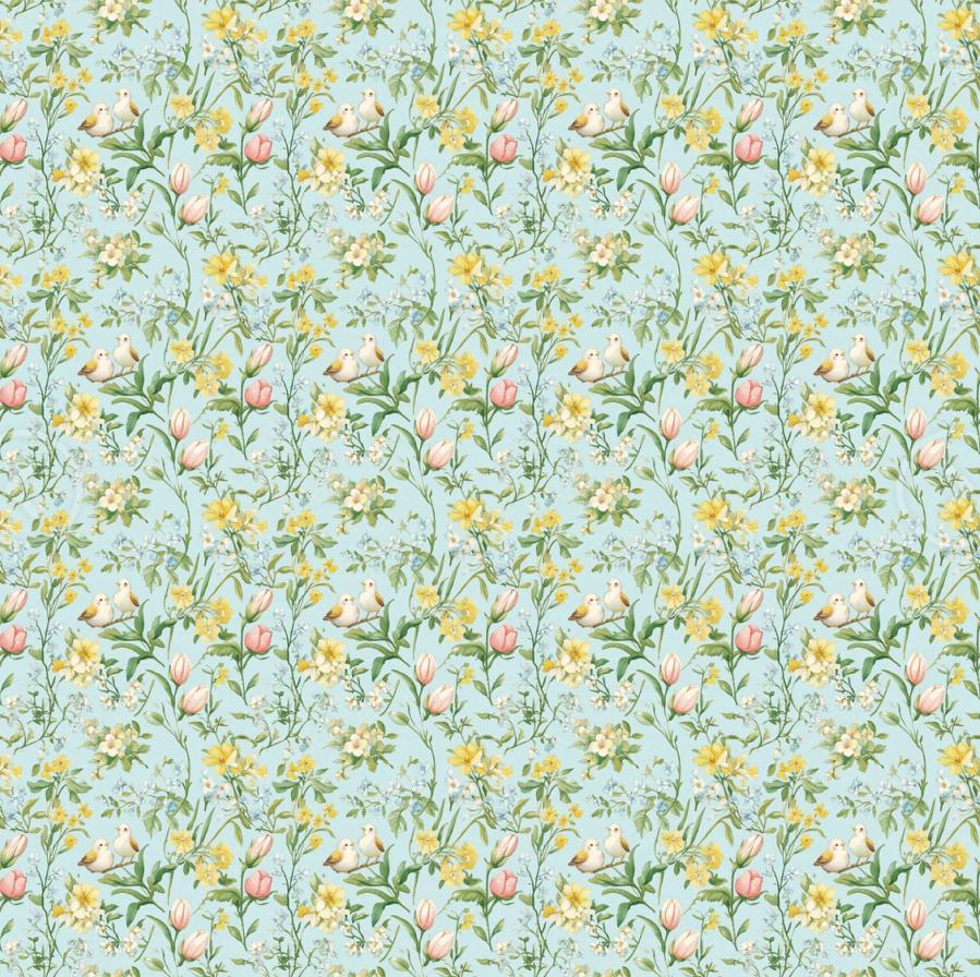 Spring Birds & Flowers Cotton Fabric, Watercolor Vintage Floral Print ...