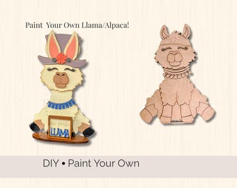 Interchangeable Llama Alpaca Blank DIY Wood Decor Paint Your Own Farm Animal Shelf Sitter