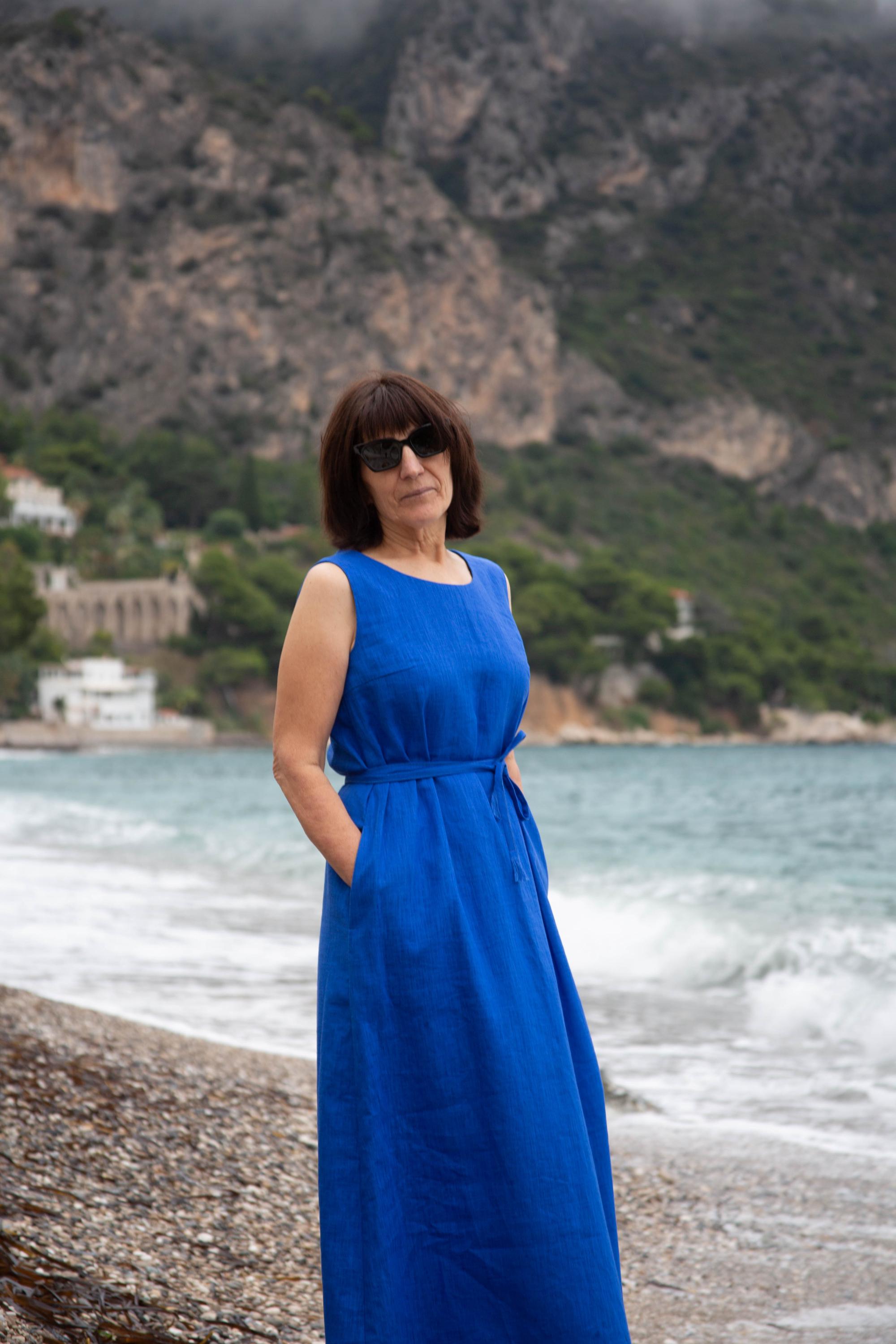 Cobalt Blue Linen Maxi Dress: Handmade Minimalist Style