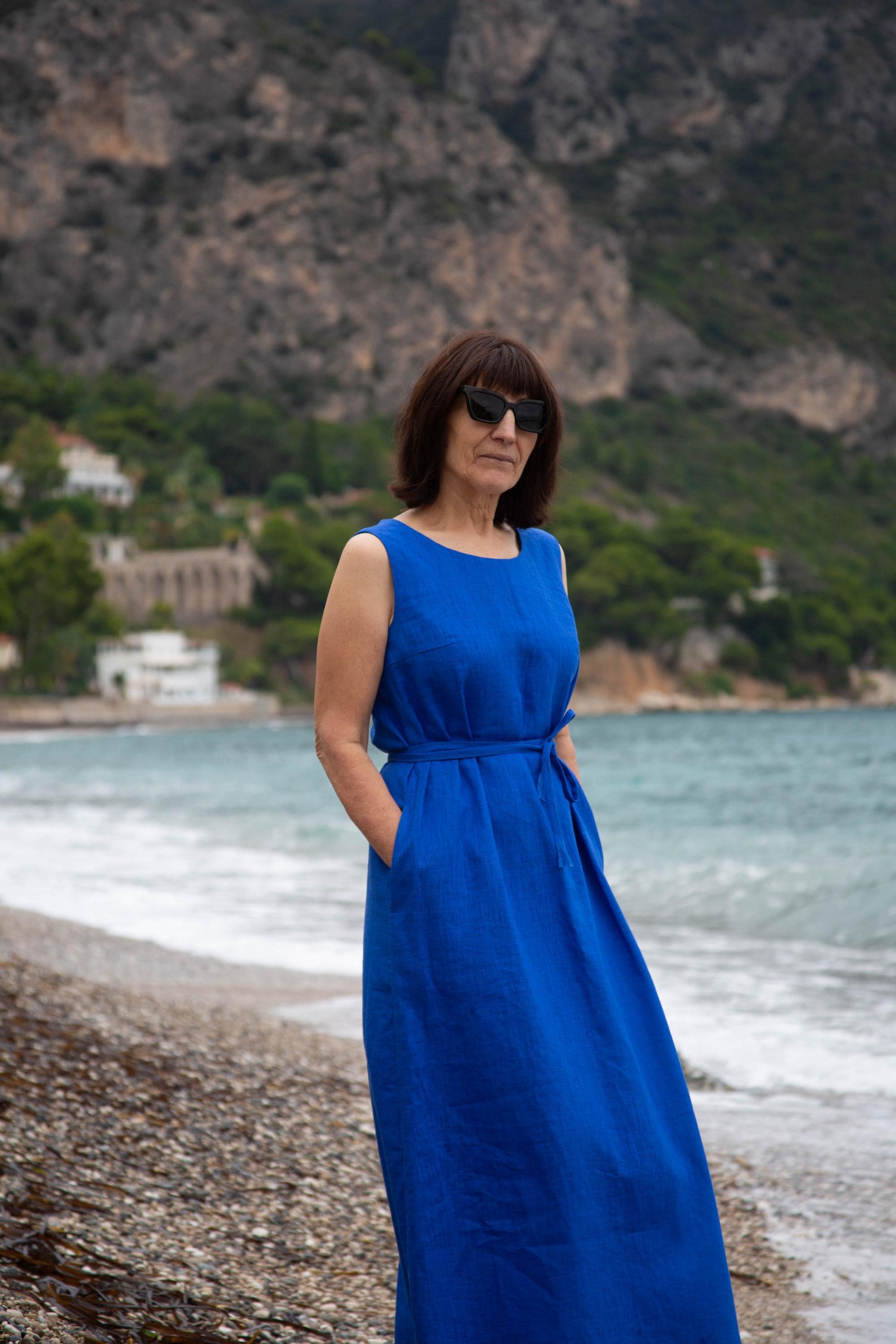 Cobalt Blue Linen Maxi Dress: Handmade Minimalist Style