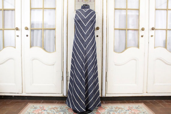 1970's Vintage Chevron Stripe Full Length Dress, v