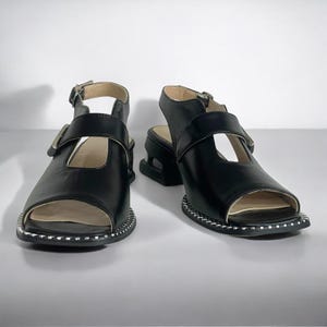 Handmade Black Leather Sandals – Peep Toe Slingback with Statement Heel