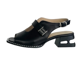 Leather Slingback Sandals for Women | Handmade Peep Toe Statement Heel Shoes