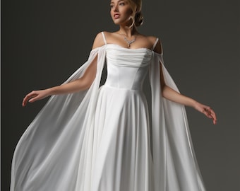 Abito da sposa in stile principessa boho, elegante abito da sposa fatto a mano, abito per una fuga romantica, abito da sposa semplice, abito da sposa civile, abito da ricevimento.