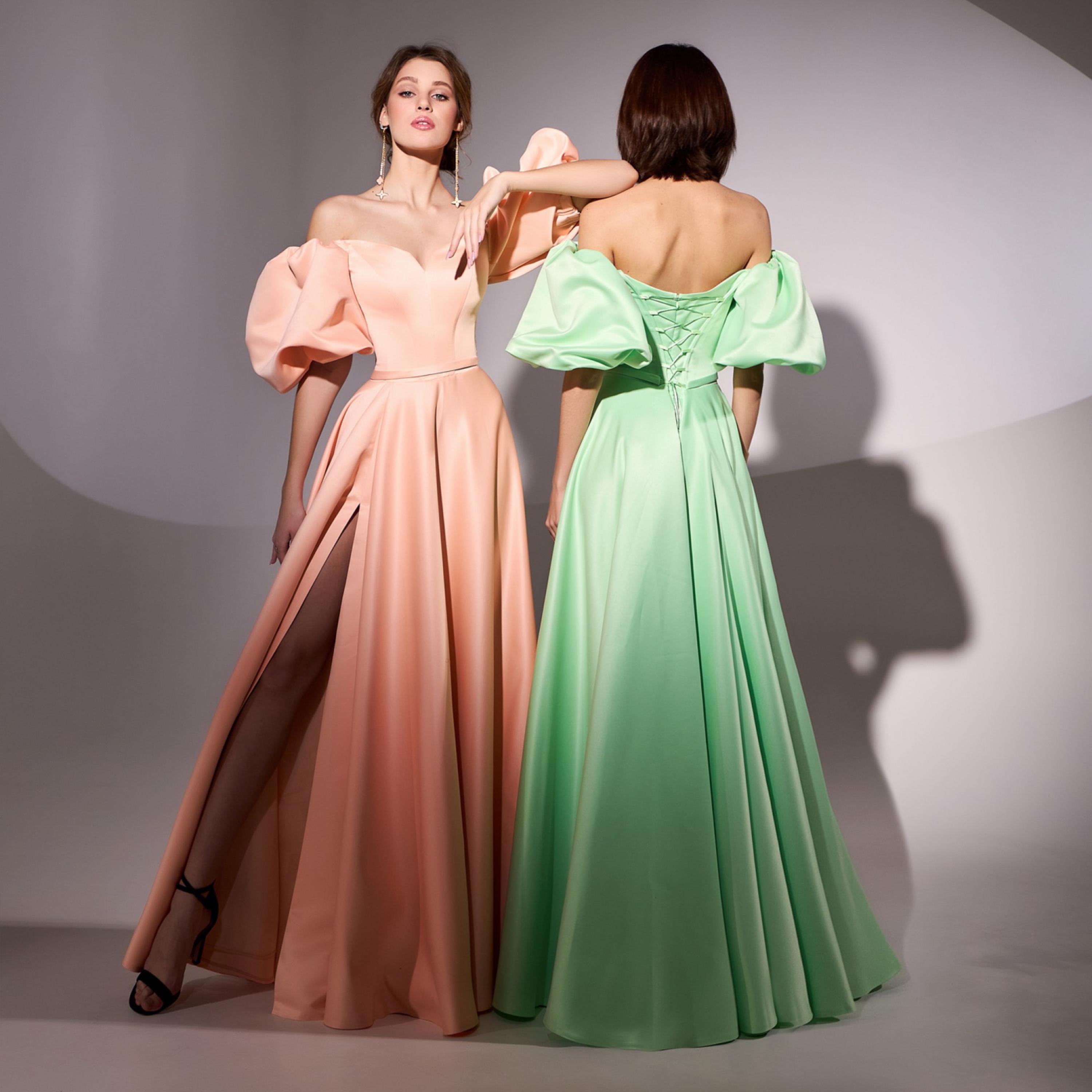 Elegant Puff Sleeve Satin Gown, Corset Prom Dress With Thigh Slit - Etsy Elegant Puff Sleeve Satin Gown, Corset Prom Dress With Thigh Slit - Etsy