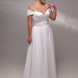 Draped Matte Satin A-Line Wedding Dress, custom wedding dress,simple wedding dress, wedding dress,Plus Size Dress,handmade dress,Armani XL