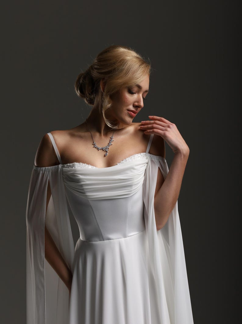 Boho Princess Bridal Gown, Elegant Handmade Wedding Dress, elopement dress, simple wedding dress, civil wedding dress, reception dress. image 10