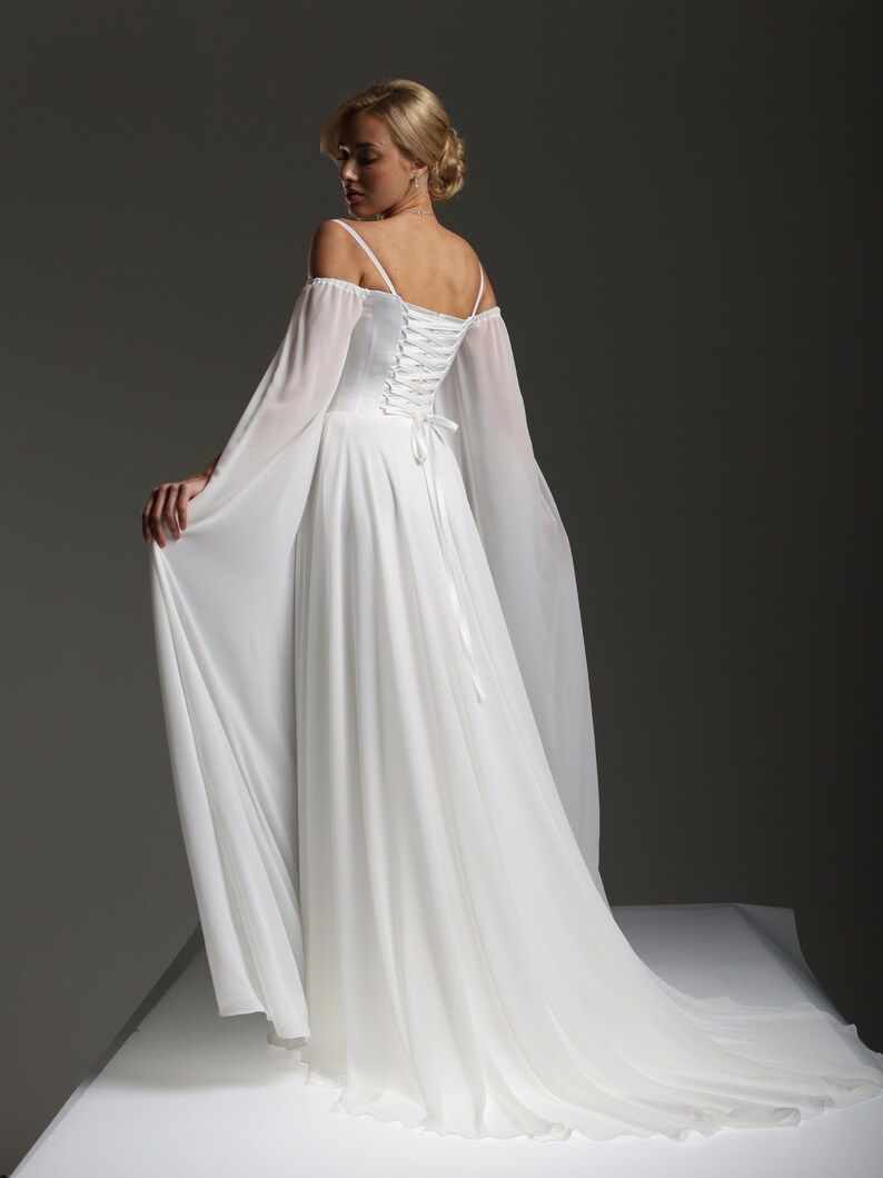 Boho Princess Bridal Gown, Elegant Handmade Wedding Dress, elopement dress, simple wedding dress, civil wedding dress, reception dress. image 18