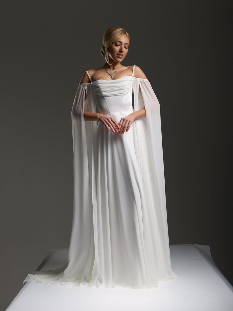 Boho Princess Bridal Gown, Elegant Handmade Wedding Dress, elopement dress, simple wedding dress, civil wedding dress, reception dress. image 11