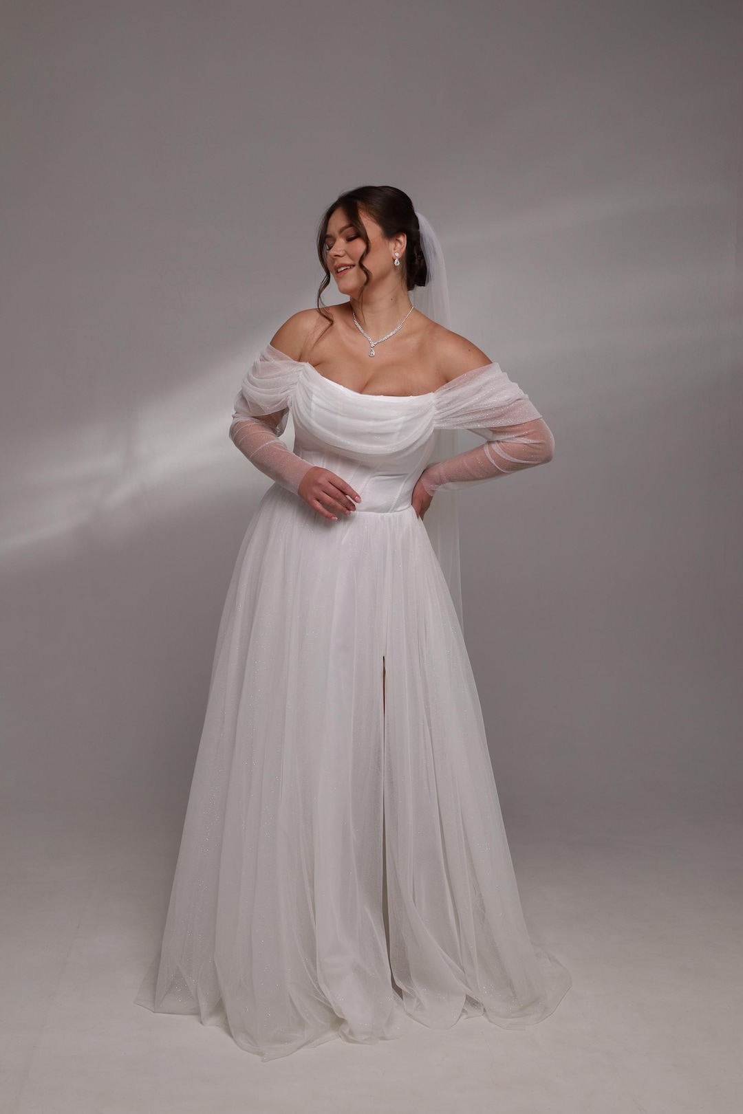 Romantic Wedding Gown With Corset Back – Long Sleeve A-line Dress