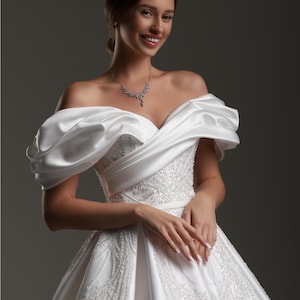 Satin Aline gown with embroidery and beading,Elegant Handmade Wedding Dress,elopement dress,simple wedding dress,civil wedding dress,wedding