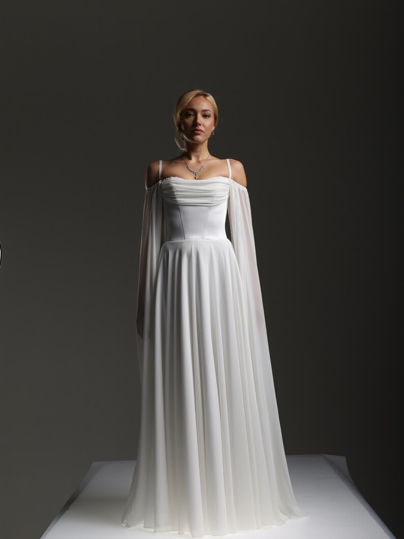 Boho Princess Bridal Gown, Elegant Handmade Wedding Dress, elopement dress, simple wedding dress, civil wedding dress, reception dress. image 13