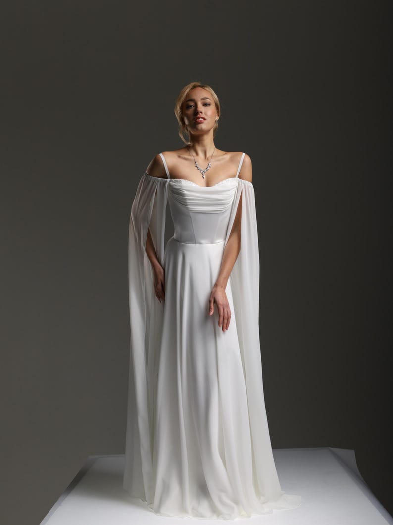 Boho Princess Bridal Gown, Elegant Handmade Wedding Dress, elopement dress, simple wedding dress, civil wedding dress, reception dress. image 15