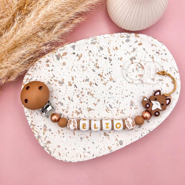 Personalized fox pacifier clip – fox – silicone pacifier clip with name – baby gift