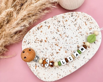 attache tétine renard personnalisée – fox – attache sucette silicone avec prénom – cadeau naissance bébé
