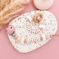 Personalized half-flower crochet ball pacifier clip for girls – silicone pacifier clip with name – baby shower gift product logo