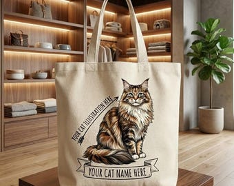 Personalized Cat Tote Bag with Photo & Name | Custom Cat Mom Gift | Reusable Shopping Tote Bag for Cat Lovers