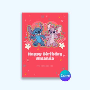 Stitch Lilo Birthday Card Template Digital Card Birthday Editable Birthday Card For Family Birthday Party Gift Card Template