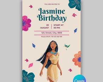 Pocahontas Birthday Invitation Template: Editable Digital Card
