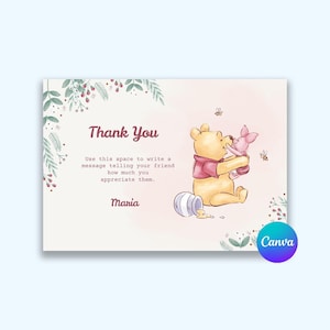 Winnie the Pooh Dankeskarten-Vorlage Digitale Karte Bearbeitbar Dankeskarte für Familie bearbeitbare Canva-Vorlage Geschenkkartenvorlage