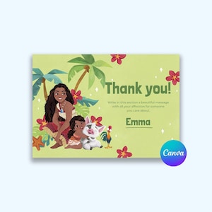 Moana Dankeskarten-Vorlage Digitale Karte Bearbeitbare Dankeskarte für Familie bearbeitbare Canva-Vorlage Geschenkkartenvorlage